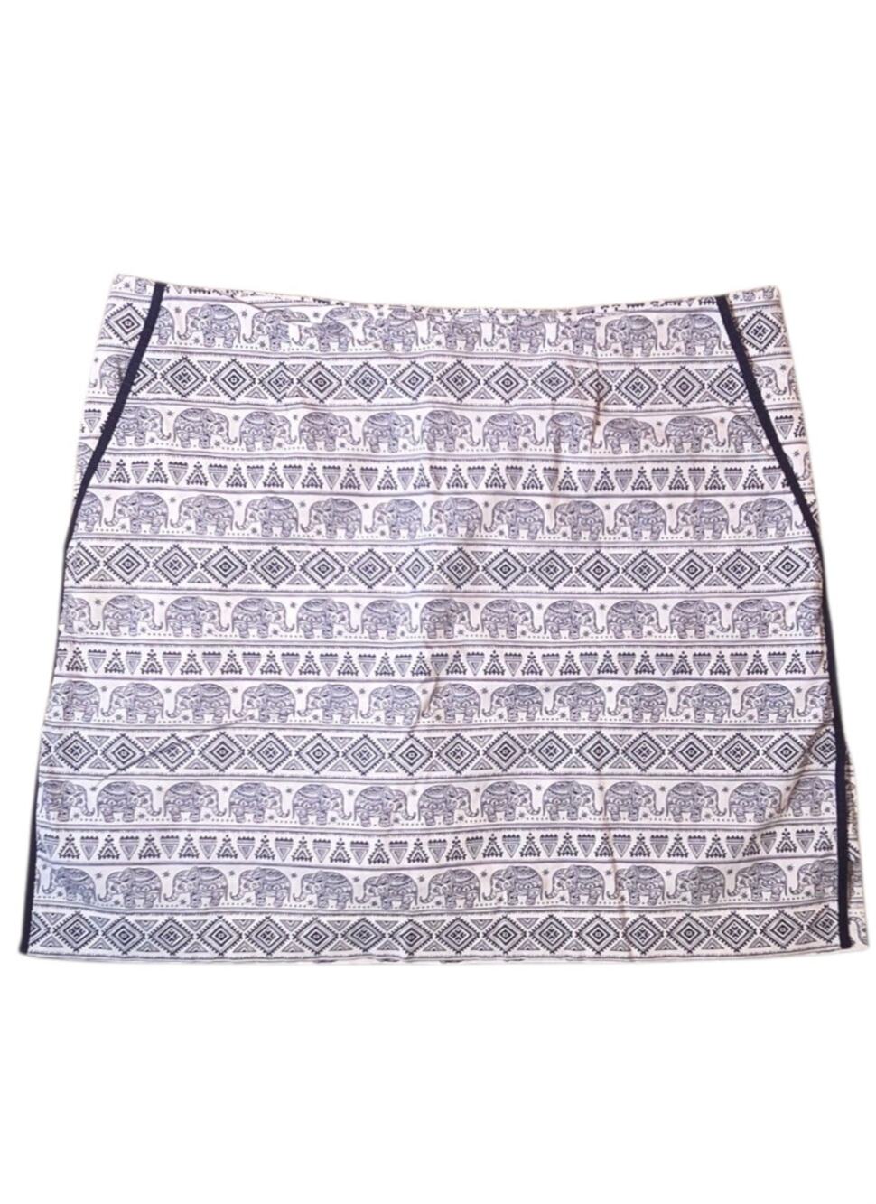 Golftini Elephant Skort sz 10 White, Navy Blue All-Over Print, Pockets, Side Zip